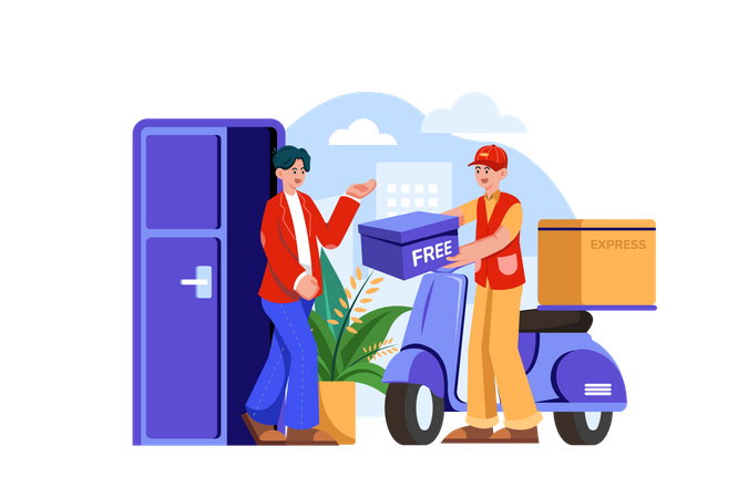 Man getting free product delivery  Illustration