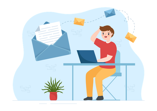 Man getting marketing email into inbox  Illustration