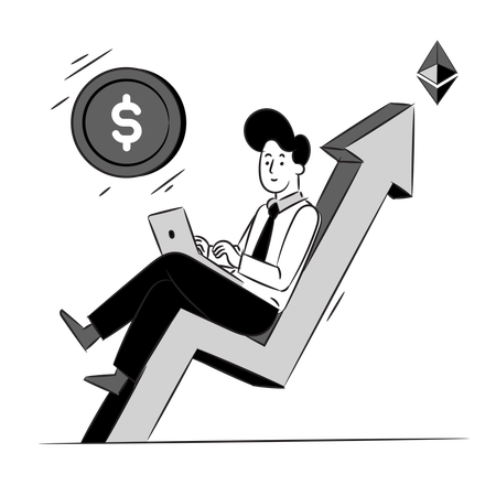 Man getting profit from cryptocurrency investment  Illustration