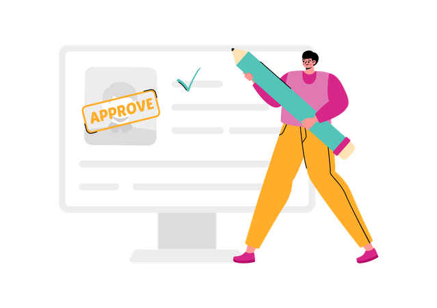 Man getting visa approval  Illustration