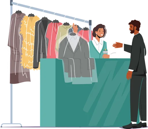 Man gives his clothes for dry laundry  Illustration