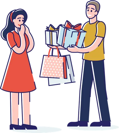 Man giving woman gifts  イラスト