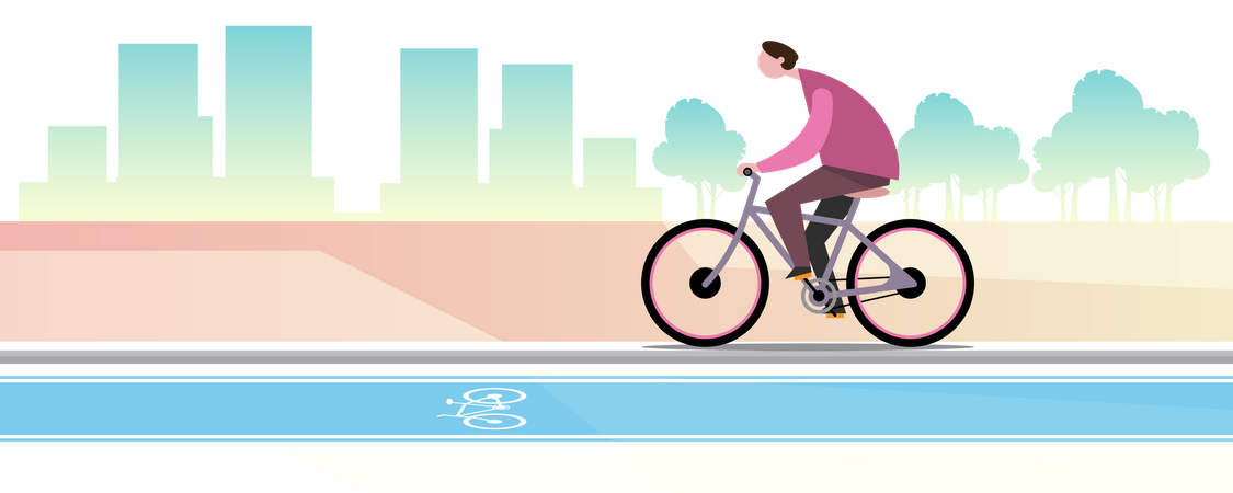 Man going to work by bicycle  Illustration