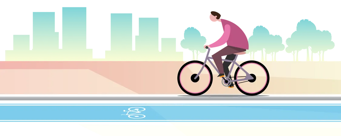 Man going to work by bicycle  Illustration