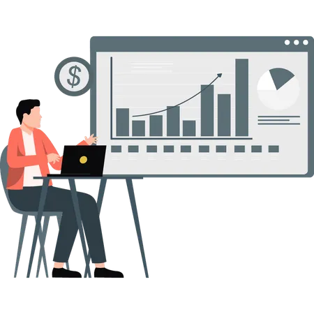 Man happy to see stock exchange graph growth  Illustration