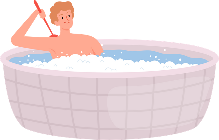 Man Having Bath  Illustration