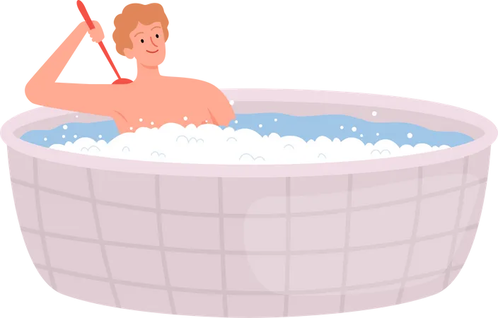 Man Having Bath  Illustration