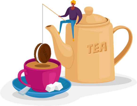 Man having tea and cookies  Illustration