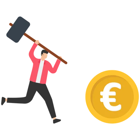 Man hits the Euro with a hammer  イラスト