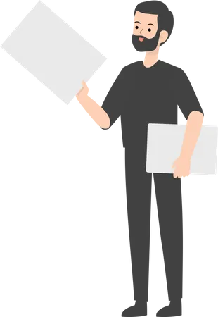 Man Holding Blank Placard  Illustration