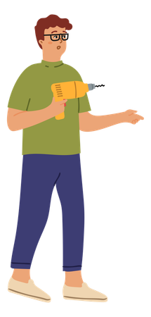 Man holding drill machine  Illustration