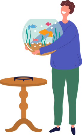 Man holding fish bowl  Illustration