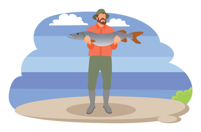 Man holding fish  Illustration