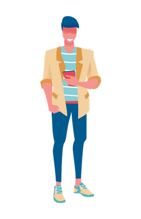 Man holding mobile in his hand  Illustration