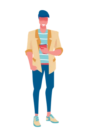 Man holding mobile in his hand  Illustration