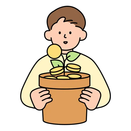 Man Holding Money Tree  イラスト