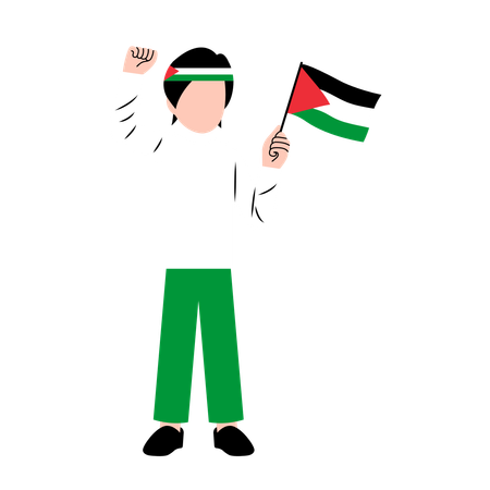 Man Holding Palestine Flag  Illustration