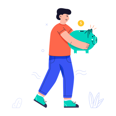 Man holding Piggy bank in hand  Illustration