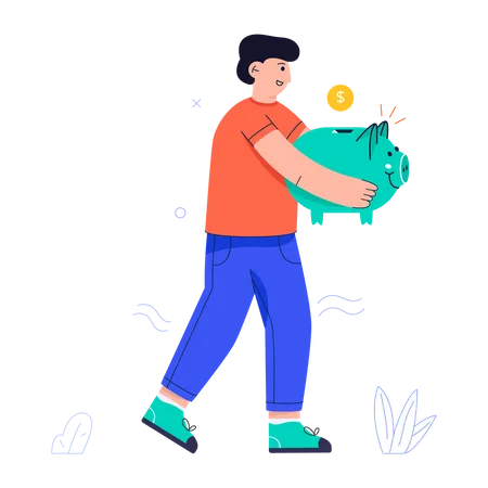 Man holding Piggy bank in hand  Illustration