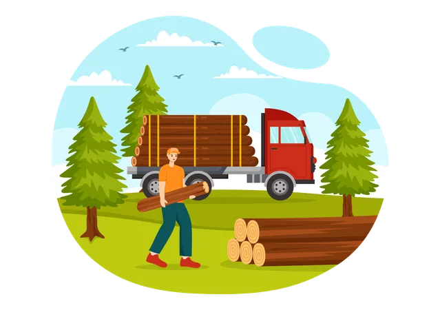 Man holding timber log  Illustration