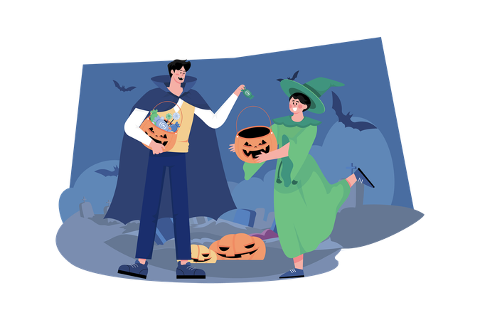 Man In Costume Giving Candy  Illustration