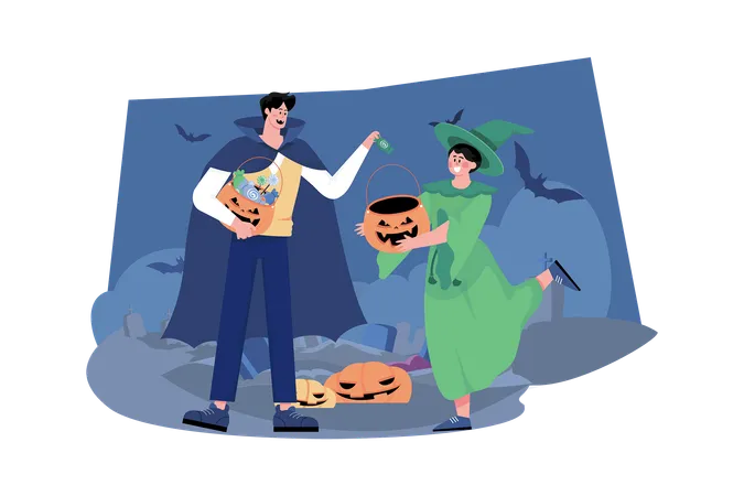 Man In Costume Giving Candy  Illustration