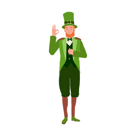 Man in Leprechaun Costume doing OK hand sign  イラスト