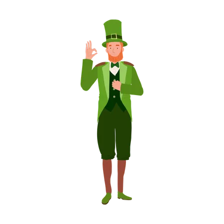 Man in Leprechaun Costume doing OK hand sign  イラスト