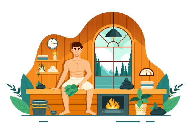 Man In Steam Room  イラスト