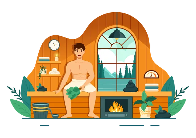 Man In Steam Room  イラスト