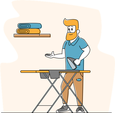 Man Ironing Clothing  Illustration