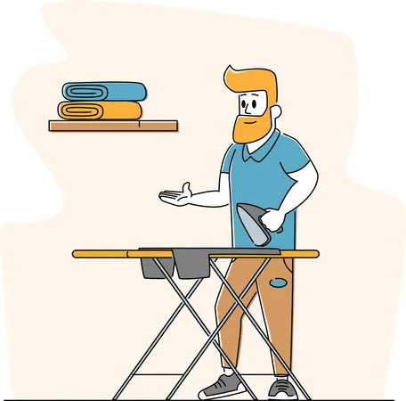 Man Ironing Clothing  Illustration