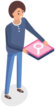 Man is holding magnifier icon  Illustration