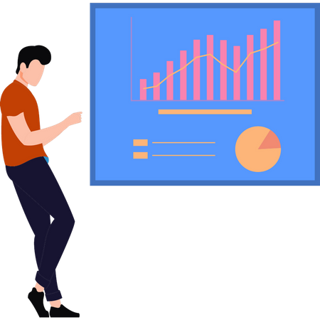 Man is working on chart graph  イラスト