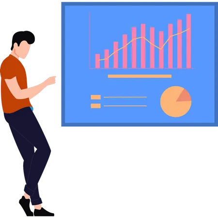 Man is working on chart graph  イラスト