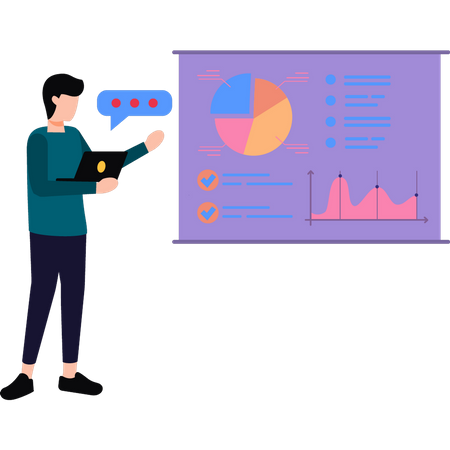 Man is working on chart graph  イラスト