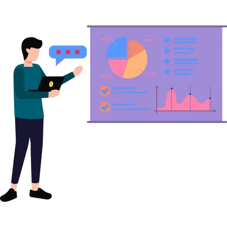 Man is working on chart graph  イラスト