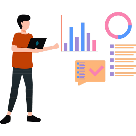 Man is working on chart graph  イラスト