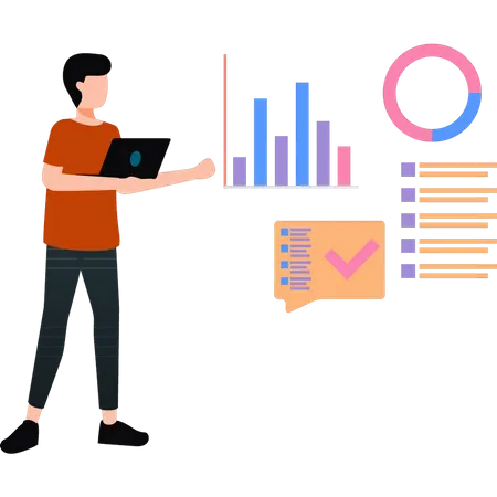 Man is working on chart graph  イラスト