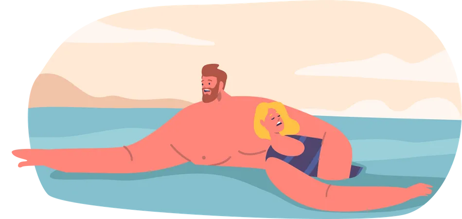 Man Lifeguard Rescues Drowning Woman  Illustration