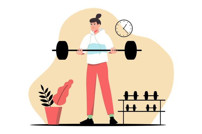 Man lifting barbell at gym  Illustration