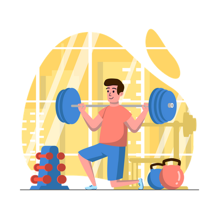 Man lifting weights in gym  Illustration