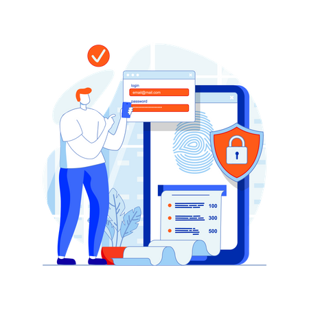 Homem fazendo login em aplicativo seguro  Ilustração