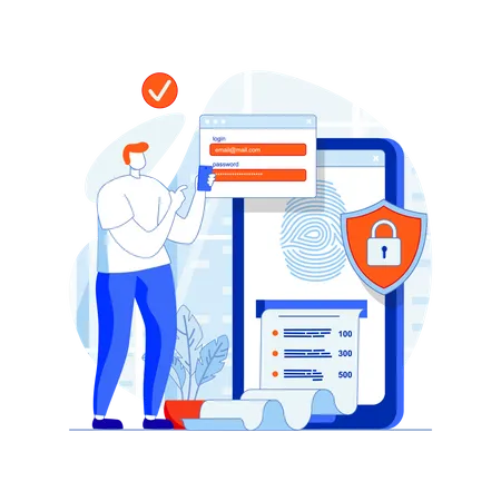 Homem fazendo login em aplicativo seguro  Ilustração