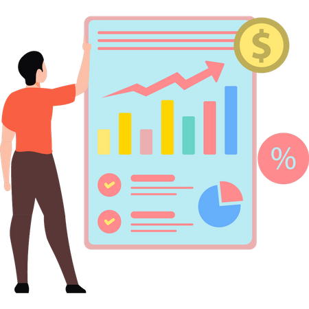 Man looking at dollar report  Illustration