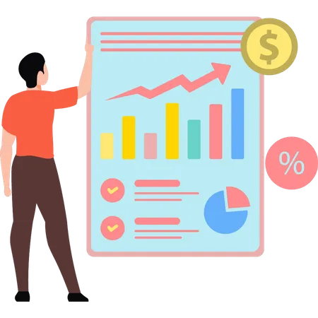 Man looking at dollar report  Illustration