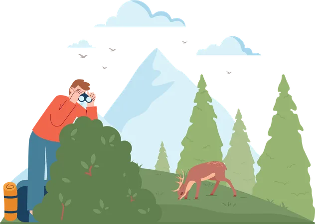 Man looking deer using binoculars  Illustration