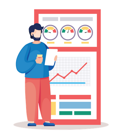 Man looking research chart  Illustration