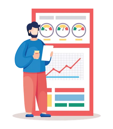 Man looking research chart  Illustration