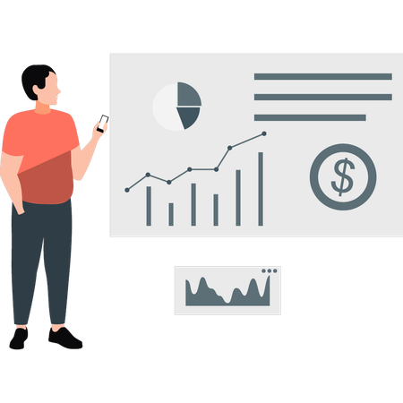 Man looking stock market chart graph  Illustration